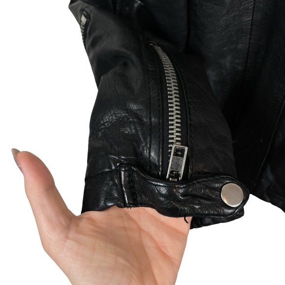 All Saints Altamont Leather Asymmetric Biker Jacket Black Size 12 - Picture 6 of 11